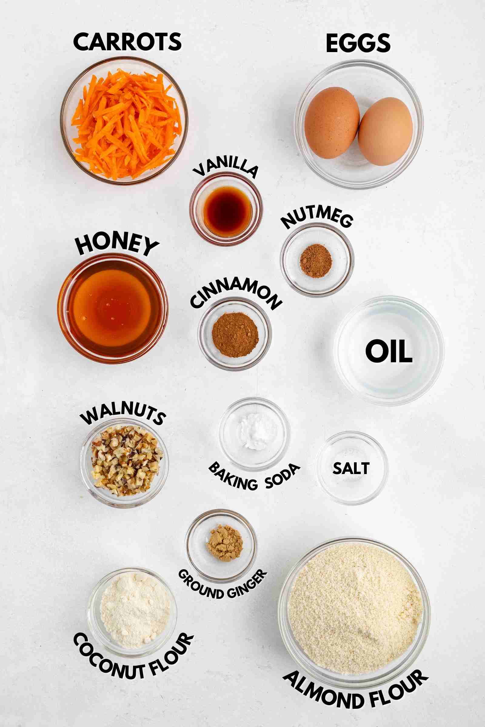 ingredients laid out to make  almond flour carrot muffins