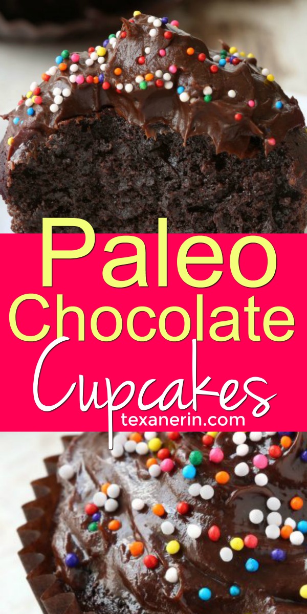 These paleo chocolate cupcakes are moist but not eggy and have a rich, dark chocolaty taste! (gluten-free, grain-free, dairy-free)