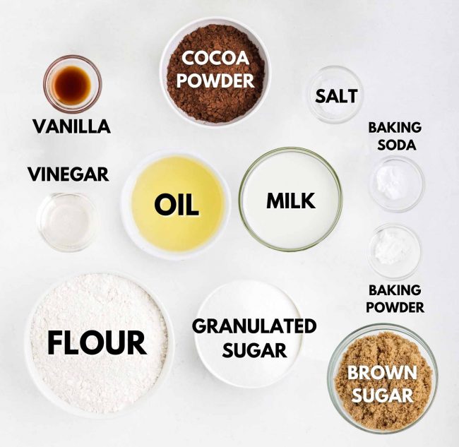 Ingredients measured and set out to make eggless cupcakes