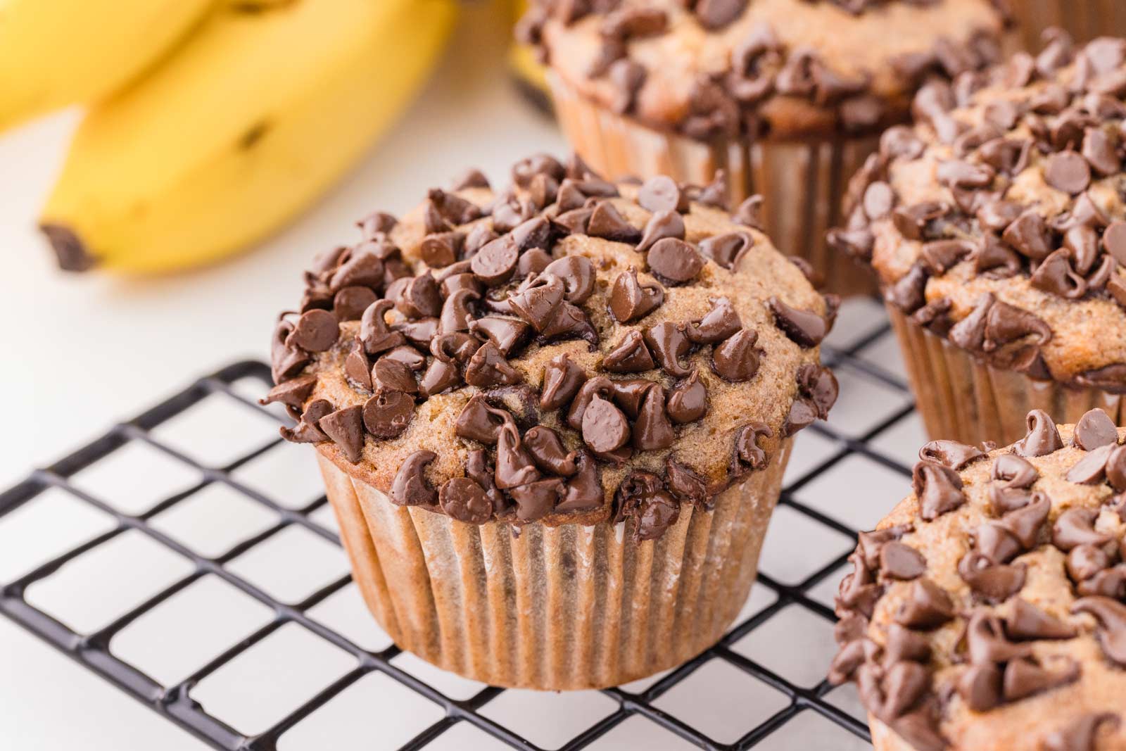 eggfree banana muffin with mini chocolate chips on top