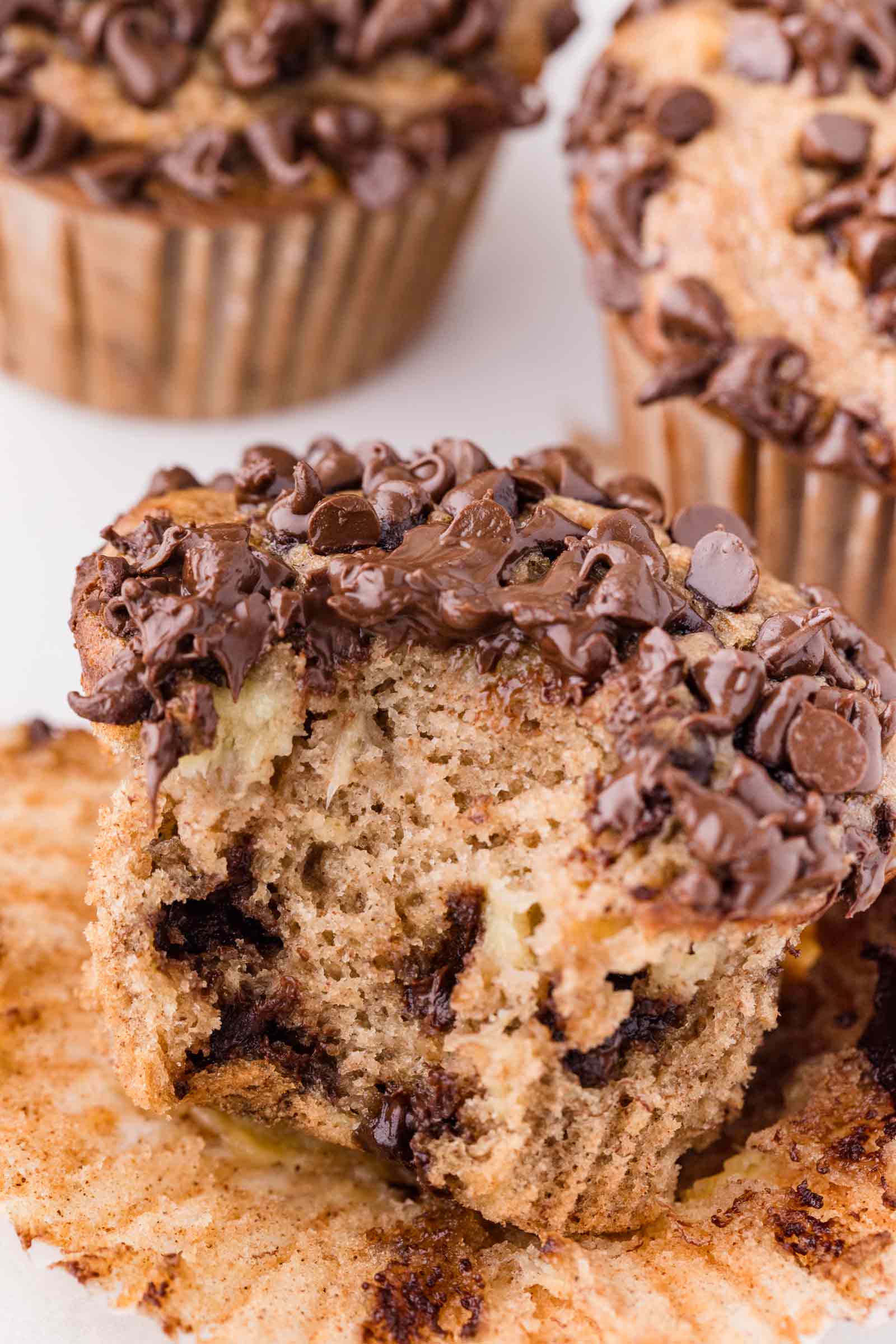 close-up of a muffin with a bite taken out