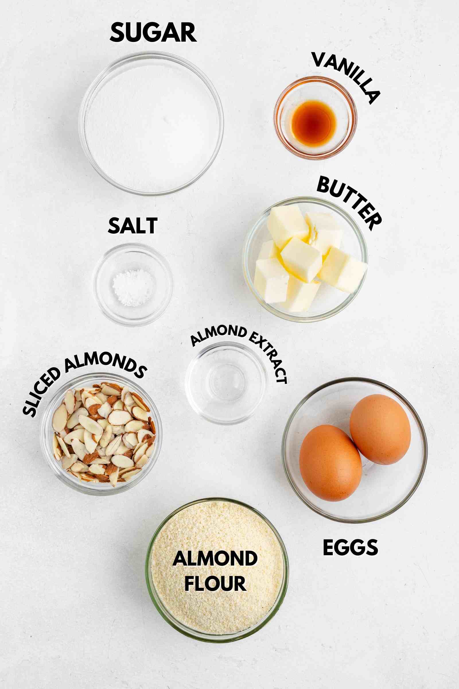 ingredients laid out to make frangipane tartlet filling